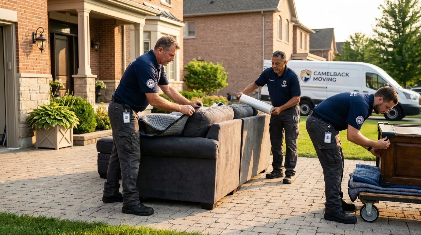 Large estate moving crew wrapping furniture in Arcola, IL